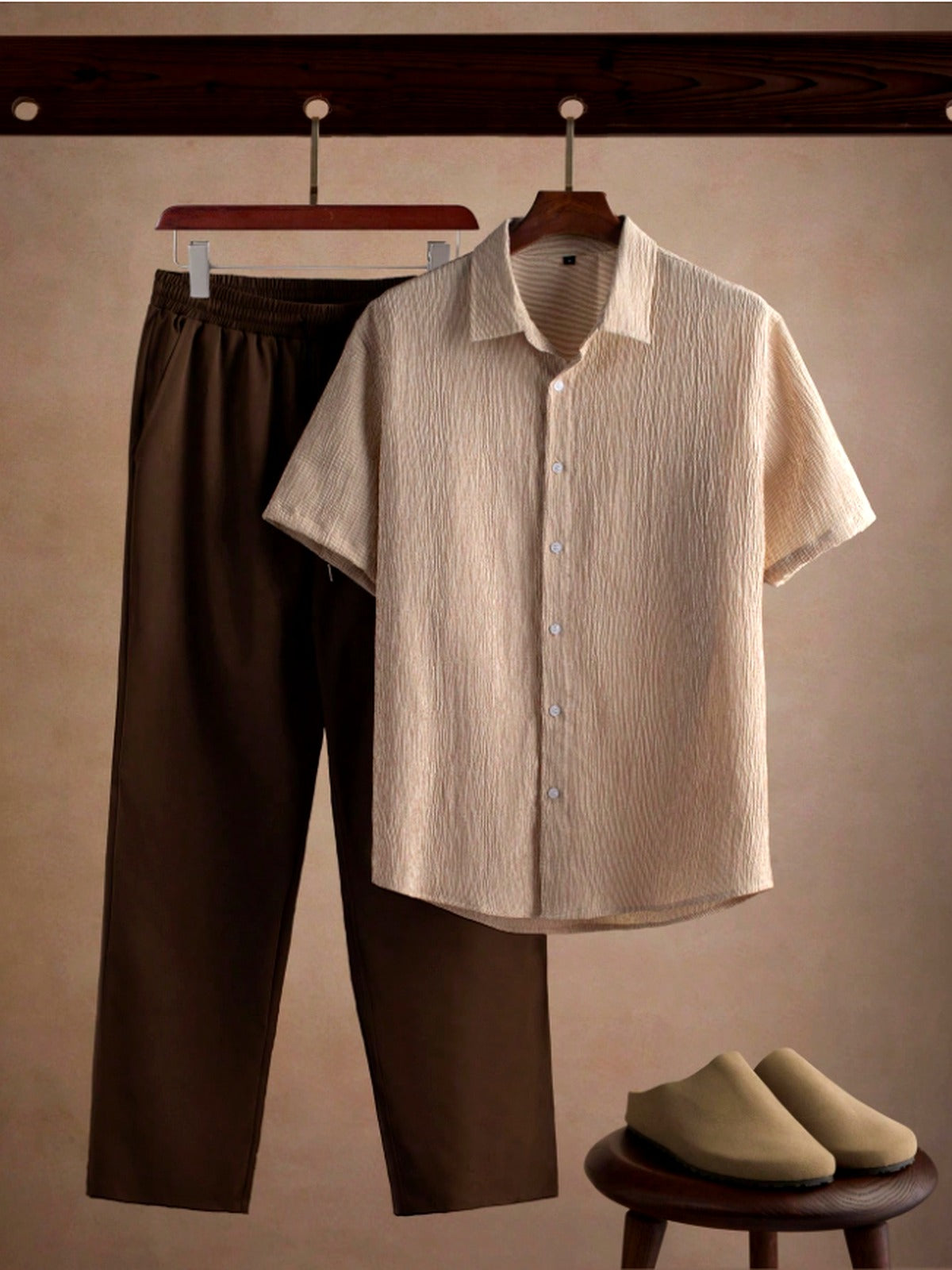 Conjunto Masculino Vintage | Camisa Crinkle + Calça Oliva | Old Money