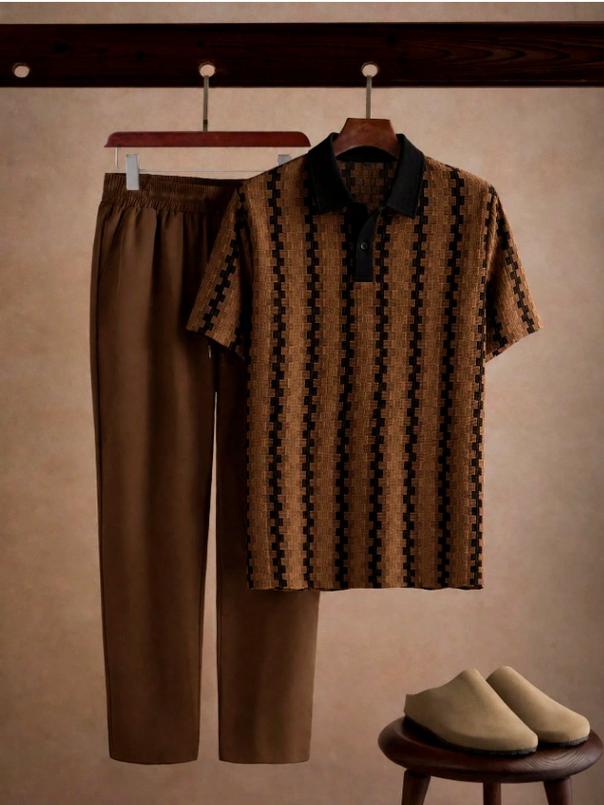 Conjunto Masculino Polo Texturizado | Colarinho Contrastante + Calça | Old Money