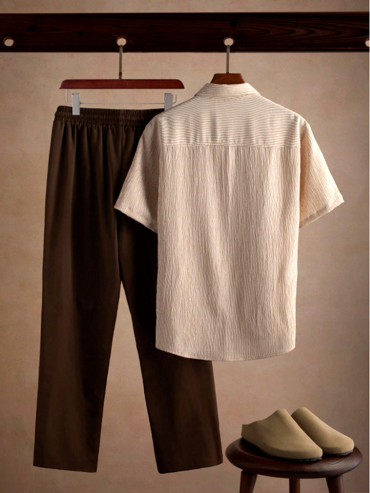 Conjunto Masculino Vintage | Camisa Crinkle + Calça Oliva | Old Money