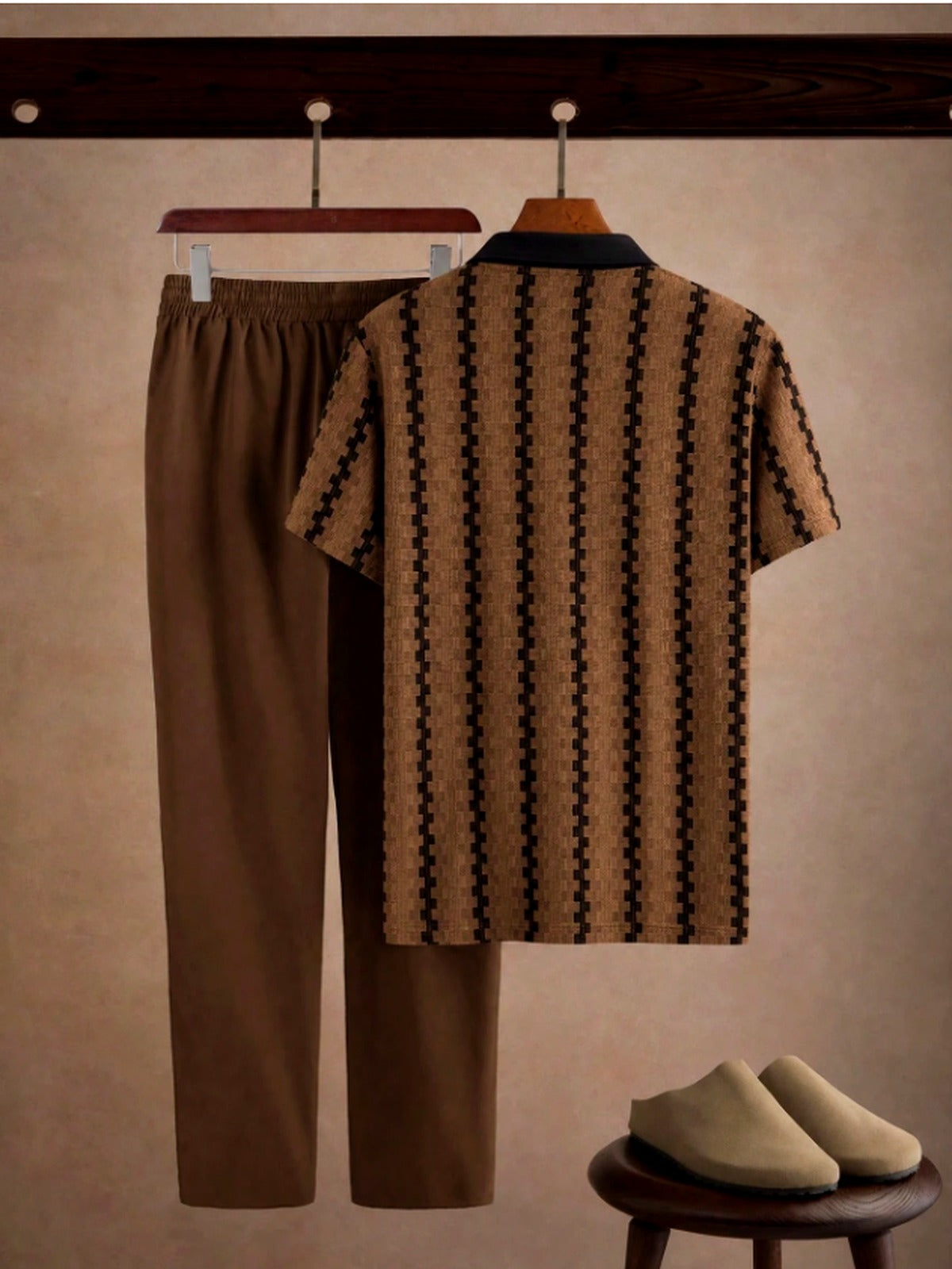 Conjunto Masculino Polo Texturizado | Colarinho Contrastante + Calça | Old Money