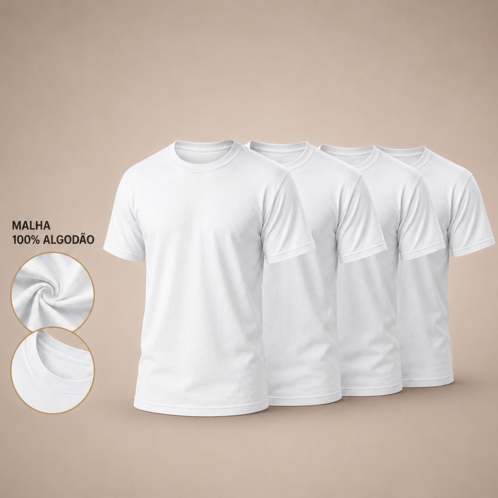 Kit 4 Camisetas Premium | 100% Algodão Masculina